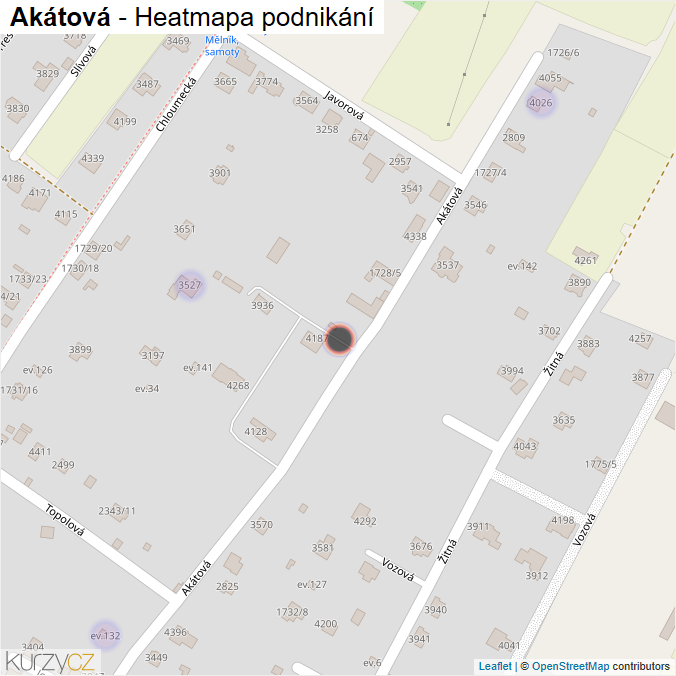 Mapa Akátová - Firmy v ulici.
