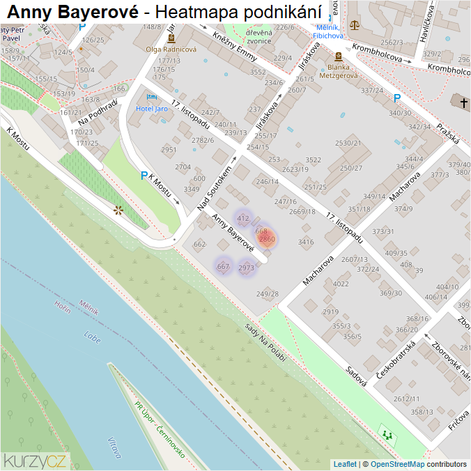 Mapa Anny Bayerové - Firmy v ulici.