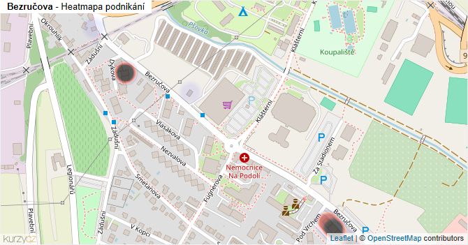 Bezručova - mapa podnikání