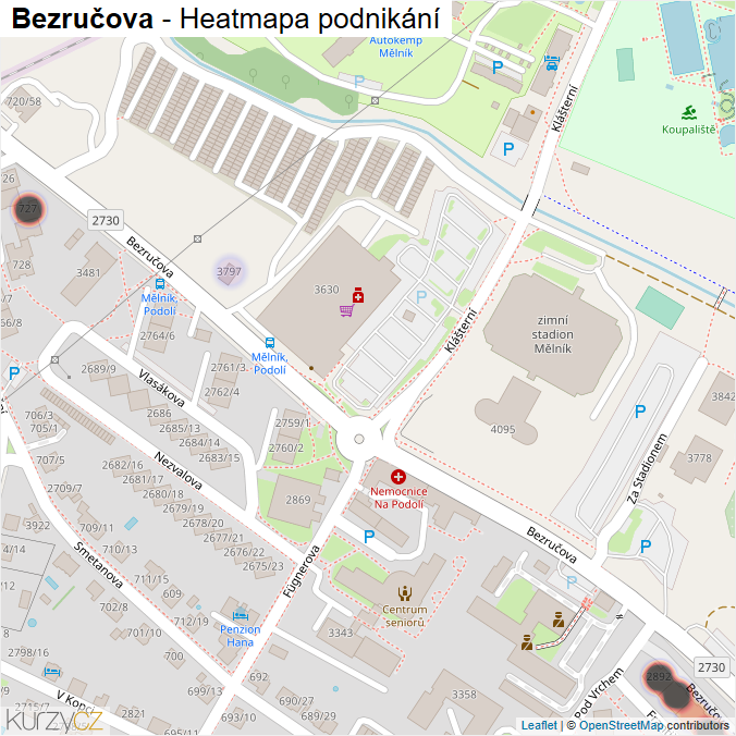 Mapa Bezručova - Firmy v ulici.