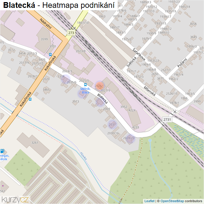 Mapa Blatecká - Firmy v ulici.