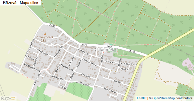 Břízová - mapa ulice