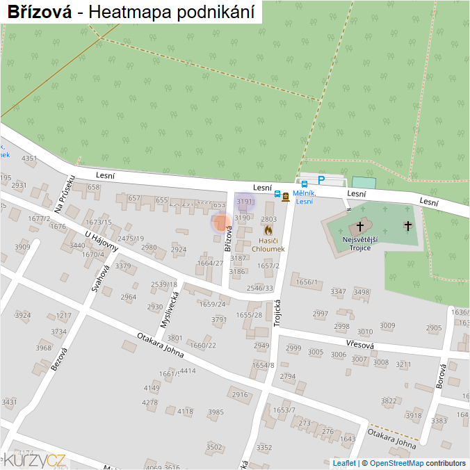 Mapa Břízová - Firmy v ulici.