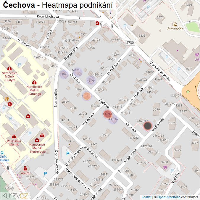 Mapa Čechova - Firmy v ulici.