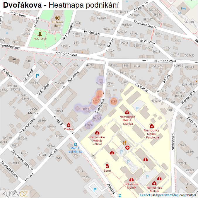 Mapa Dvořákova - Firmy v ulici.