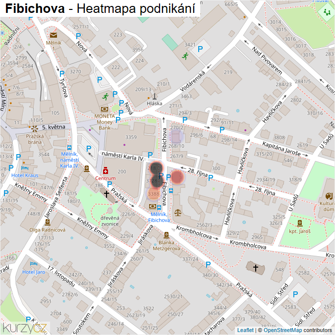 Mapa Fibichova - Firmy v ulici.