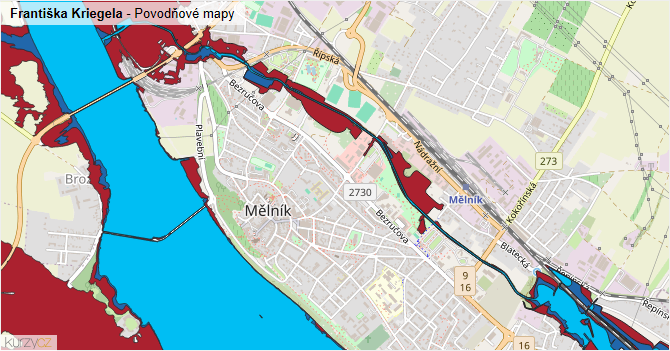 Františka Kriegela - záplavové mapy stoleté vody