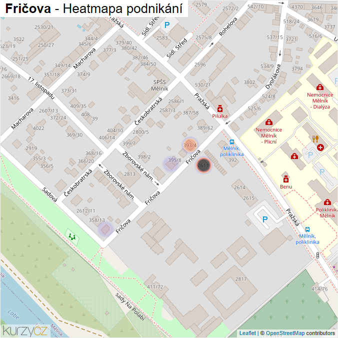 Mapa Fričova - Firmy v ulici.