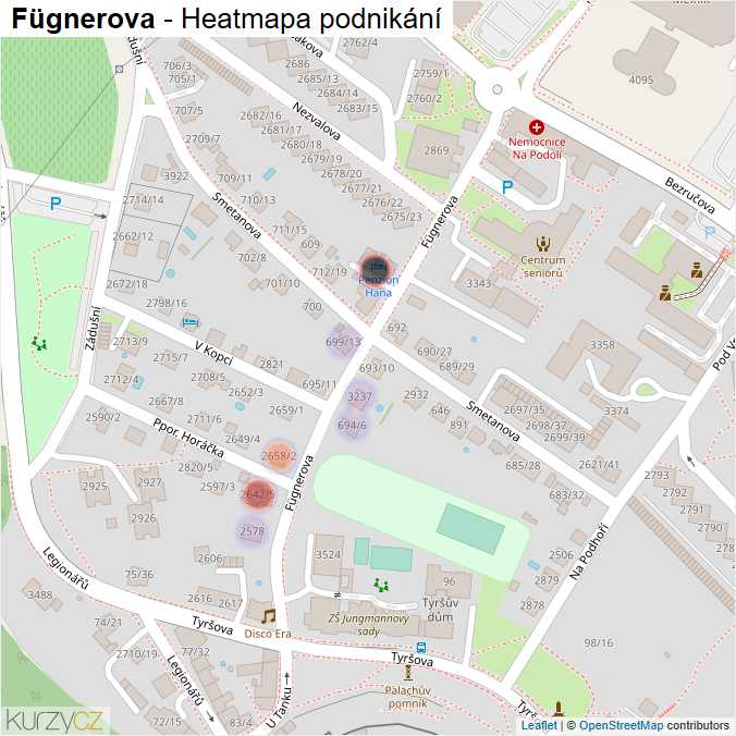 Mapa Fügnerova - Firmy v ulici.