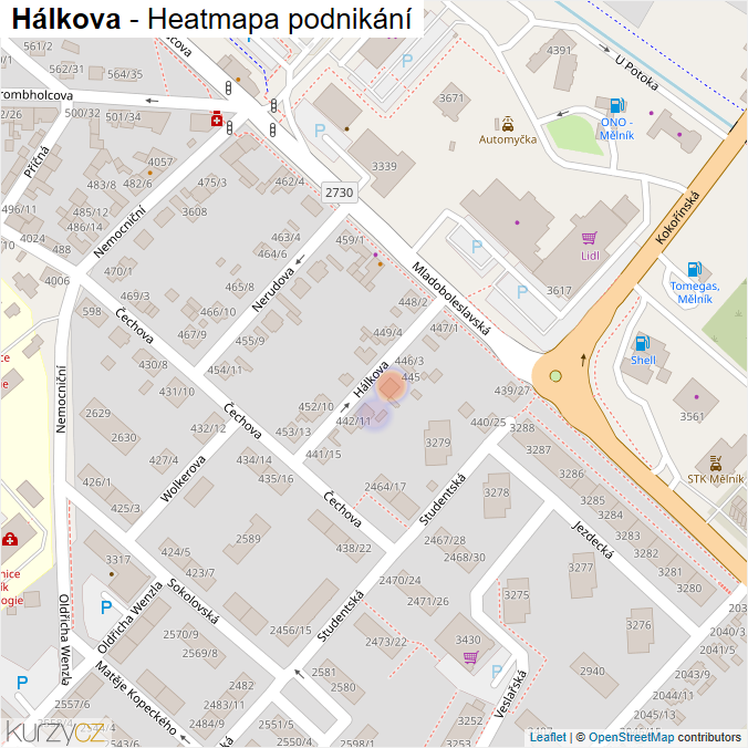 Mapa Hálkova - Firmy v ulici.