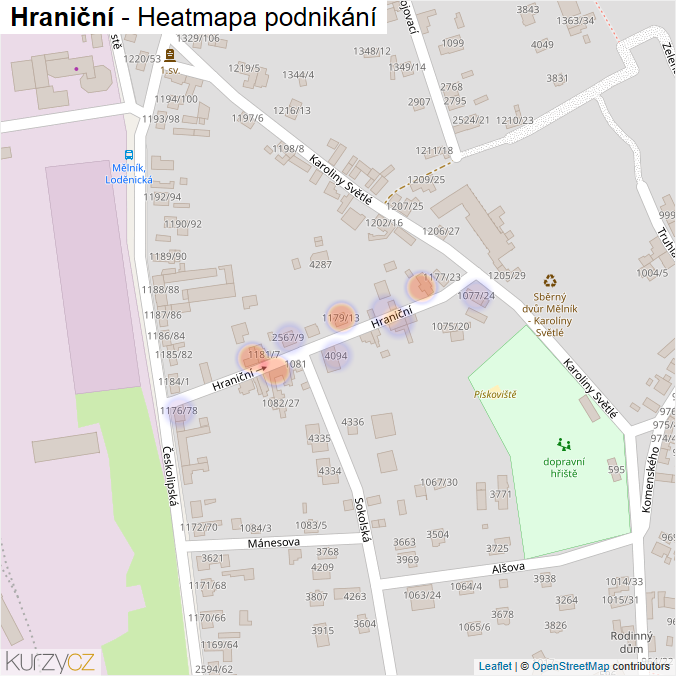Mapa Hraniční - Firmy v ulici.