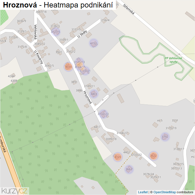 Mapa Hroznová - Firmy v ulici.