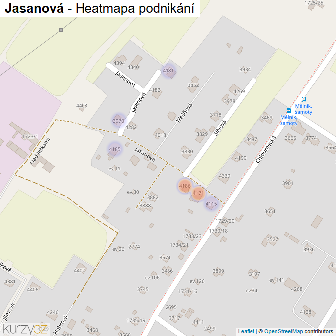 Mapa Jasanová - Firmy v ulici.