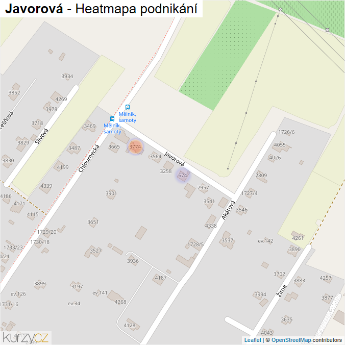 Mapa Javorová - Firmy v ulici.