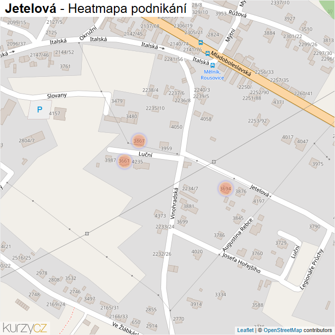 Mapa Jetelová - Firmy v ulici.