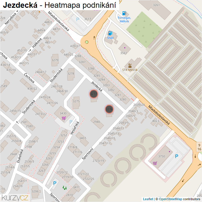Mapa Jezdecká - Firmy v ulici.