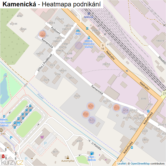 Mapa Kamenická - Firmy v ulici.
