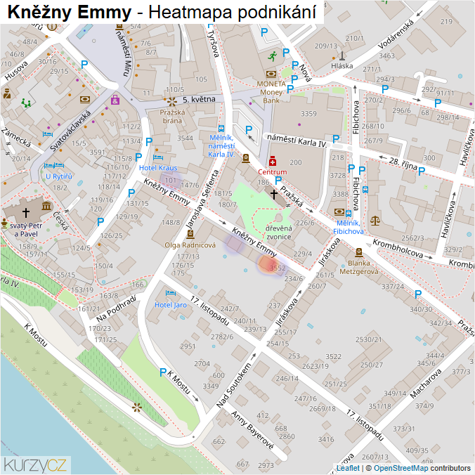 Mapa Kněžny Emmy - Firmy v ulici.