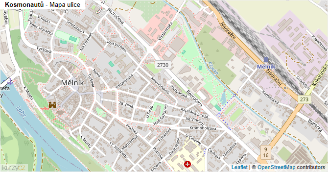 Kosmonautů - mapa ulice