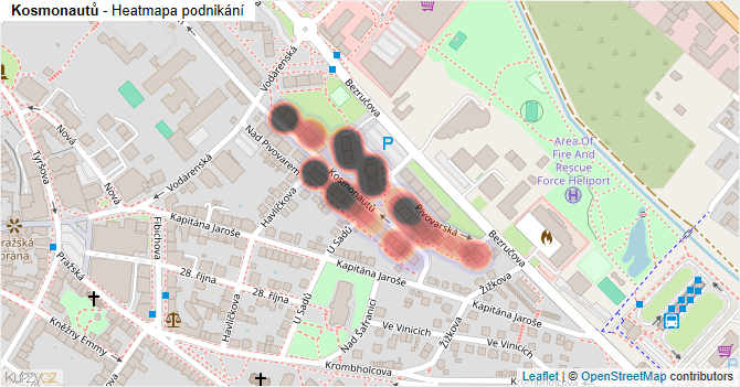 Kosmonautů - mapa podnikání