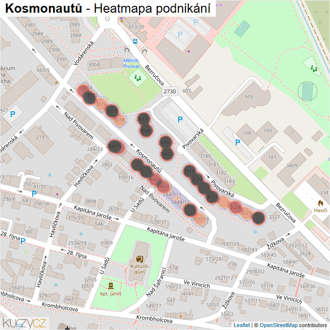 Mapa Kosmonautů - Firmy v ulici.