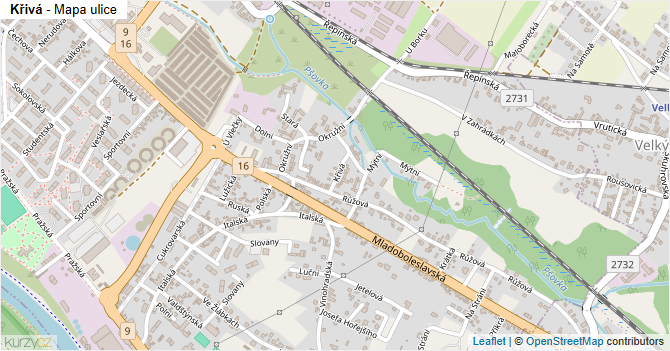 Křivá - mapa ulice
