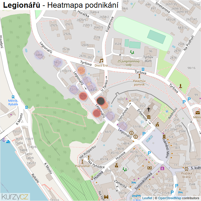 Mapa Legionářů - Firmy v ulici.