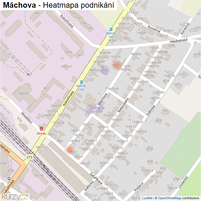 Mapa Máchova - Firmy v ulici.