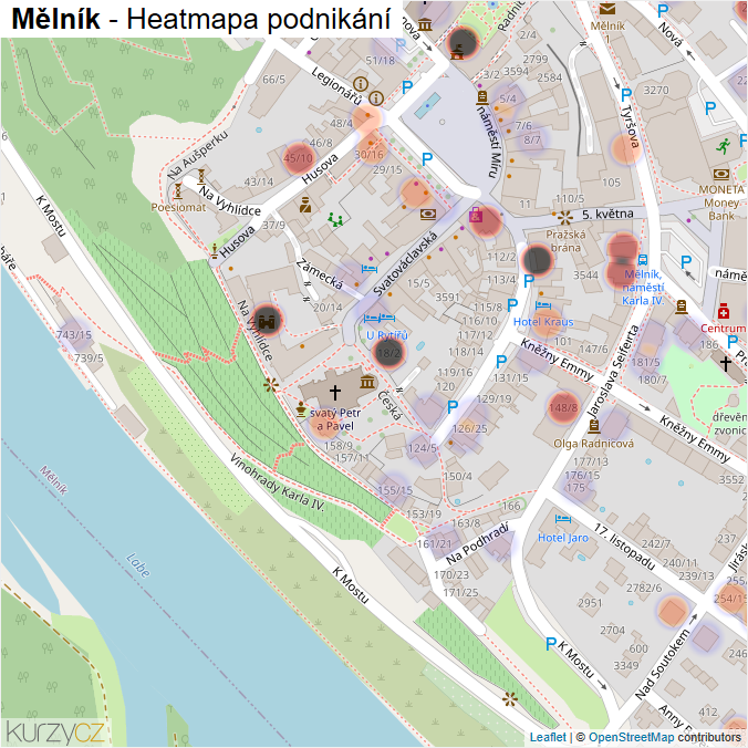 Mapa Mělník - Firmy v části obce.