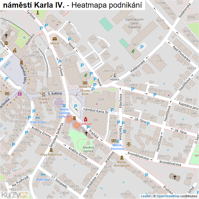 Mapa náměstí Karla IV. - Firmy v ulici.