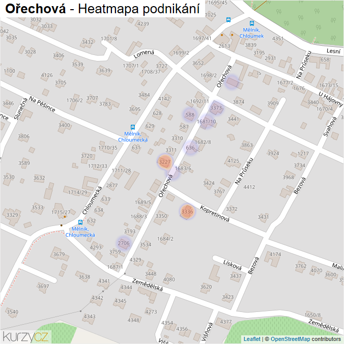 Mapa Ořechová - Firmy v ulici.