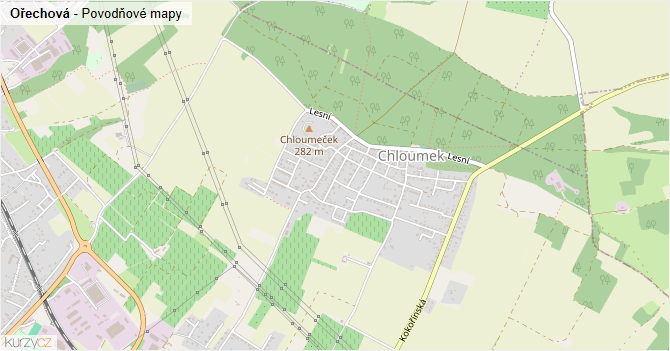 Ořechová - záplavové mapy stoleté vody