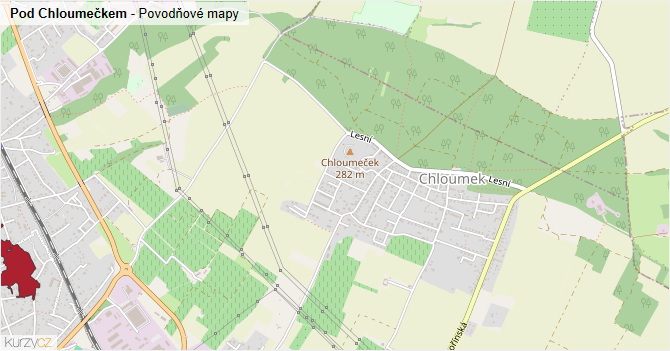 Pod Chloumečkem - záplavové mapy stoleté vody