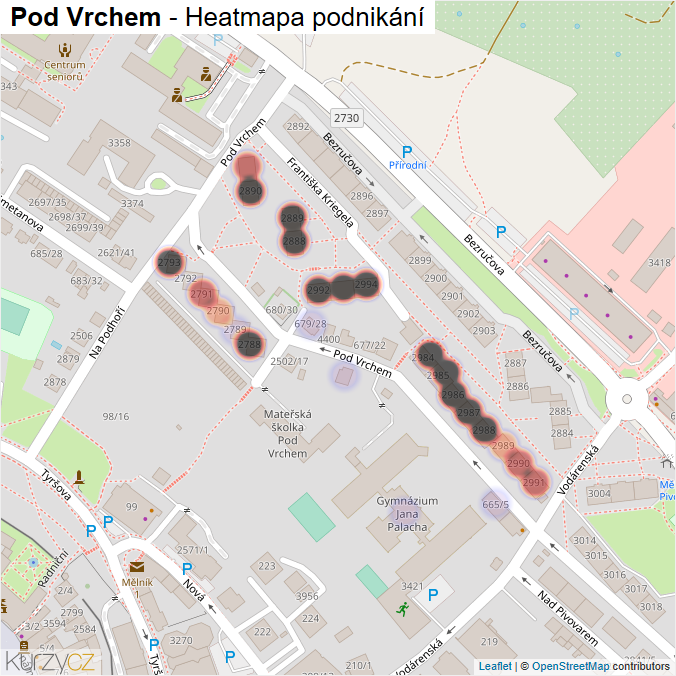 Mapa Pod Vrchem - Firmy v ulici.