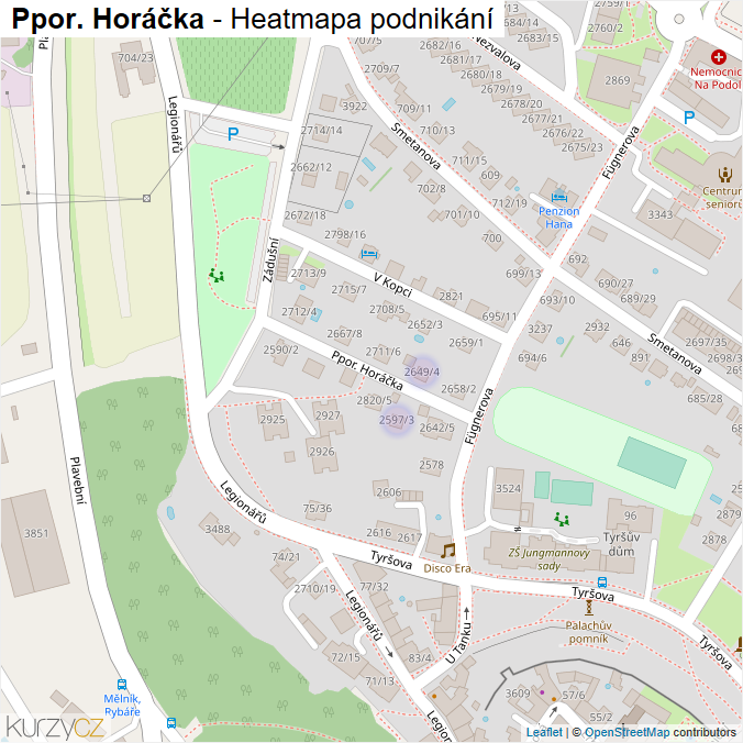 Mapa Ppor. Horáčka - Firmy v ulici.