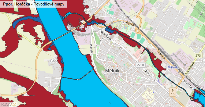 Ppor. Horáčka - záplavové mapy stoleté vody