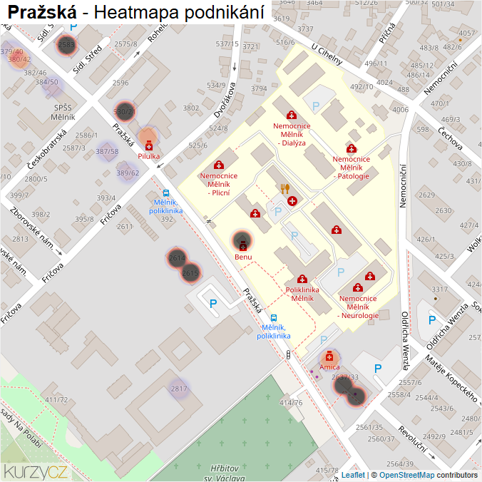 Mapa Pražská - Firmy v ulici.