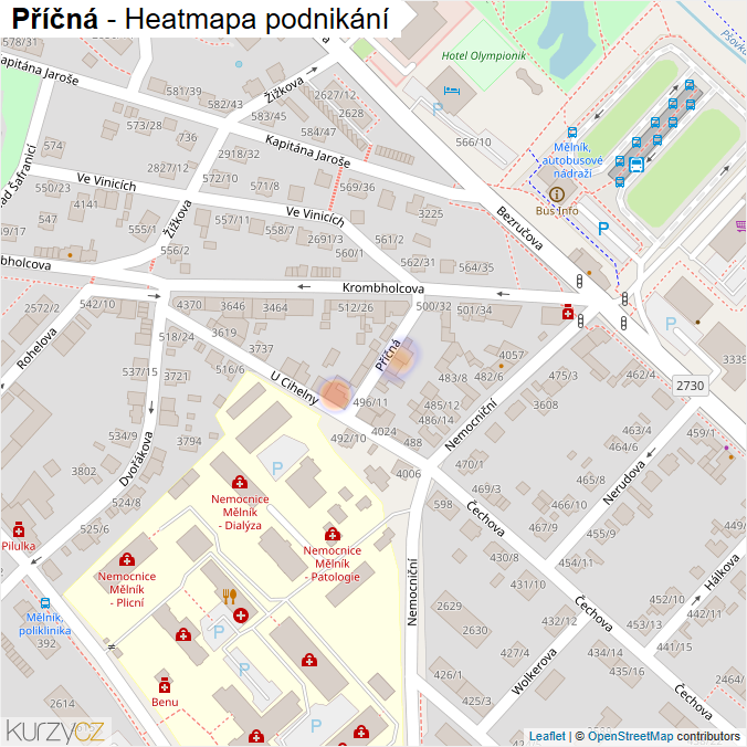 Mapa Příčná - Firmy v ulici.