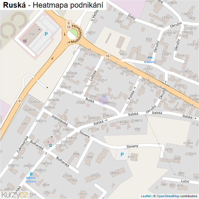 Mapa Ruská - Firmy v ulici.