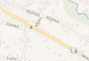 Růžová v obci Mělník - mapa ulice