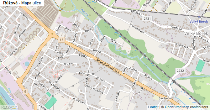Růžová - mapa ulice