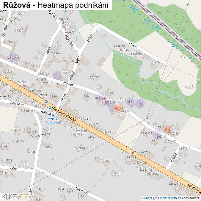 Mapa Růžová - Firmy v ulici.