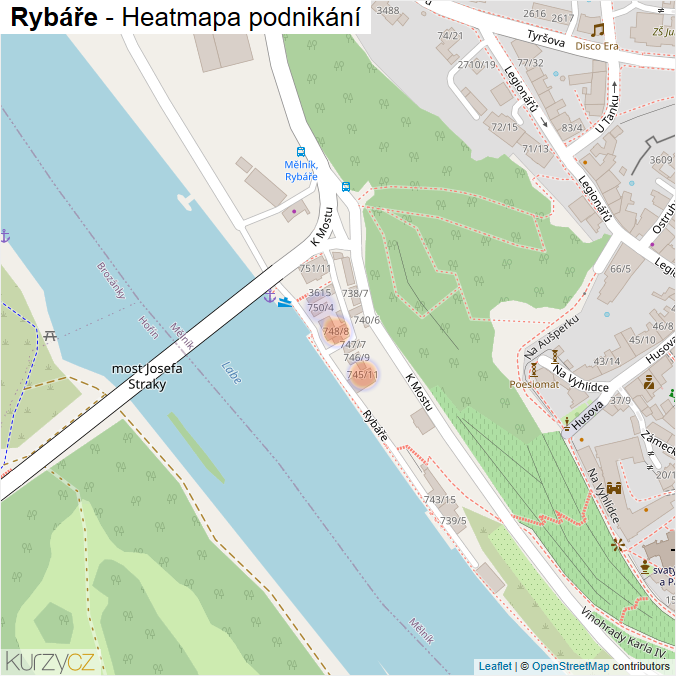Mapa Rybáře - Firmy v ulici.