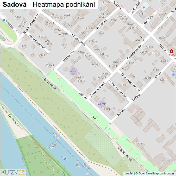Mapa Sadová - Firmy v ulici.