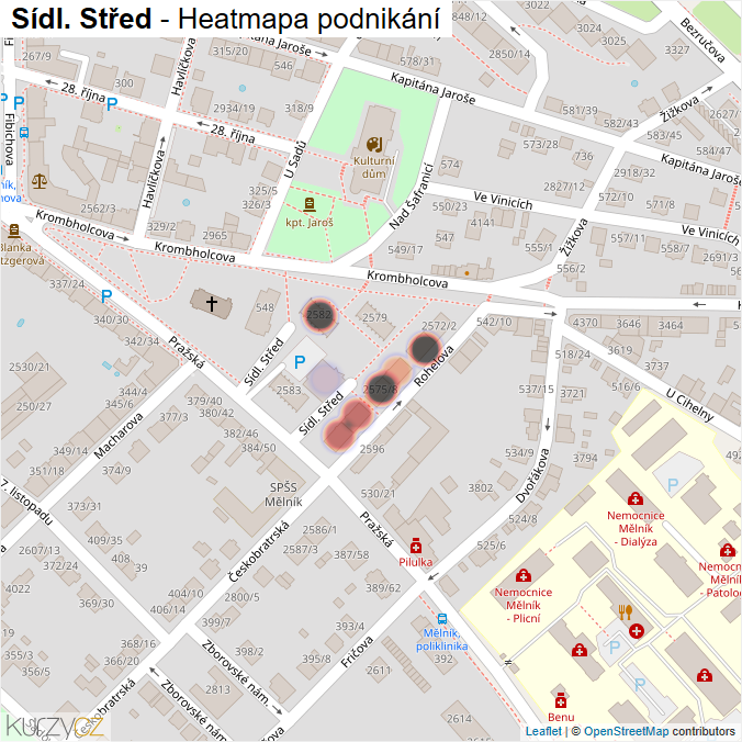 Mapa Sídl. Střed - Firmy v ulici.