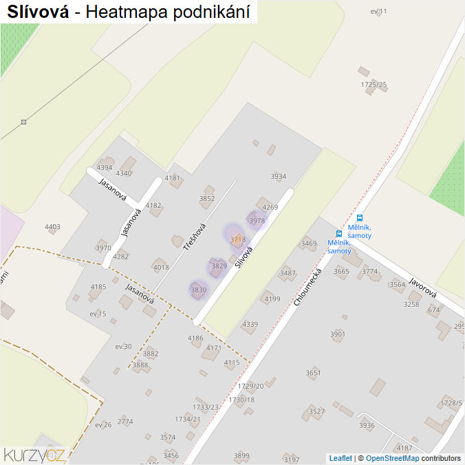 Mapa Slívová - Firmy v ulici.