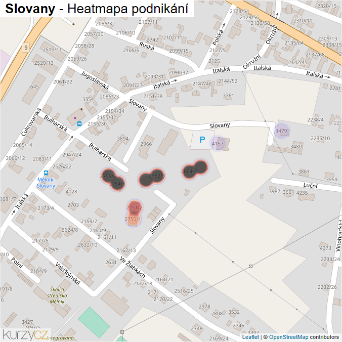 Mapa Slovany - Firmy v ulici.