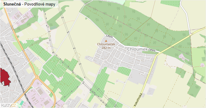 Slunečná - záplavové mapy stoleté vody