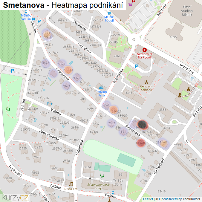Mapa Smetanova - Firmy v ulici.