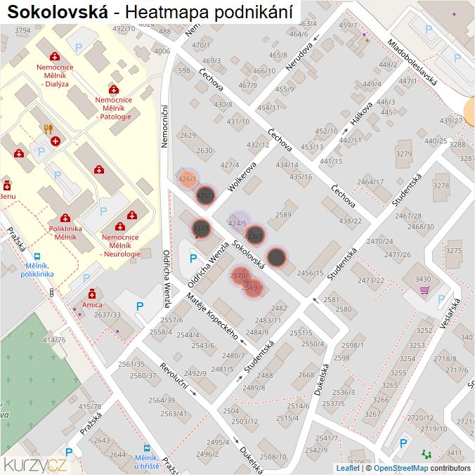 Mapa Sokolovská - Firmy v ulici.